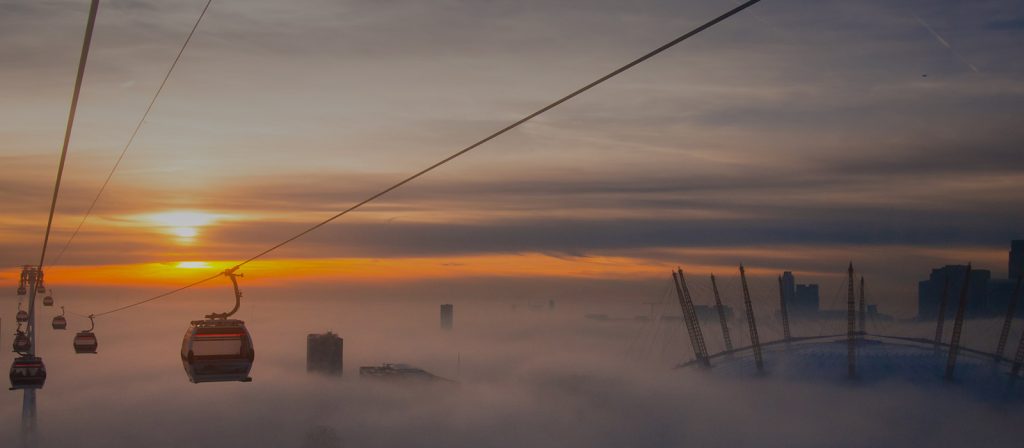 A view of the Emirates cable guy descending into the clouds.