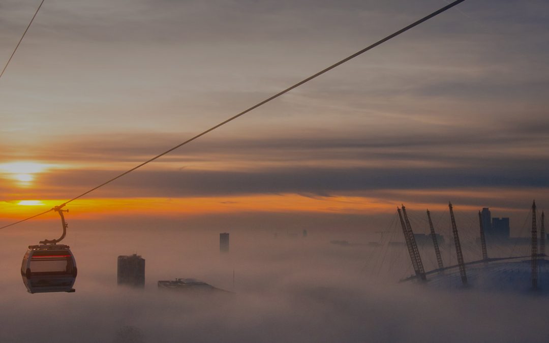 A view of the Emirates cable guy descending into the clouds.