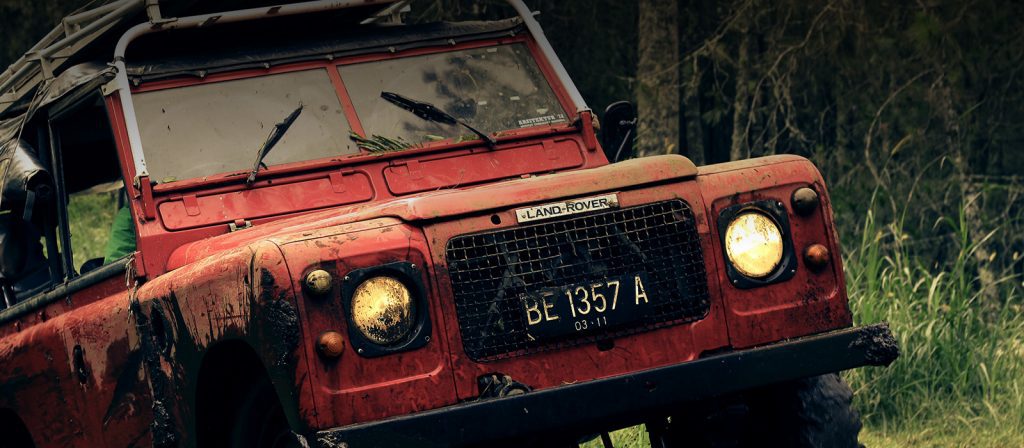 An old Land Rover being used for the Land Rover Experience at Bluewater.