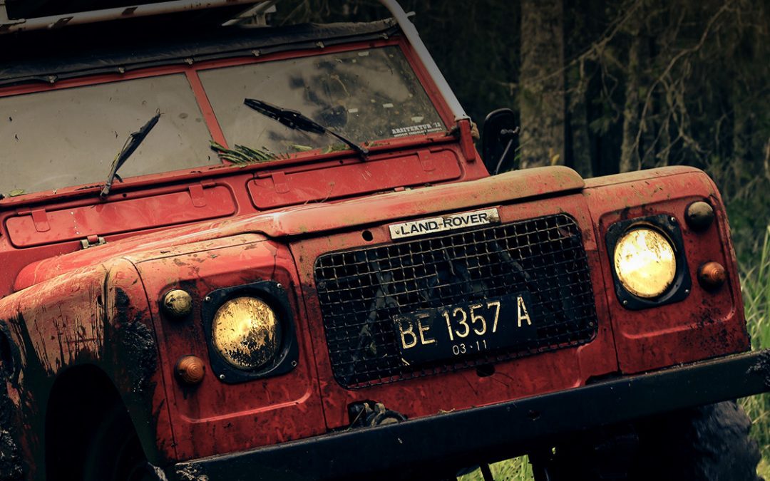 An old Land Rover being used for the Land Rover Experience at Bluewater.