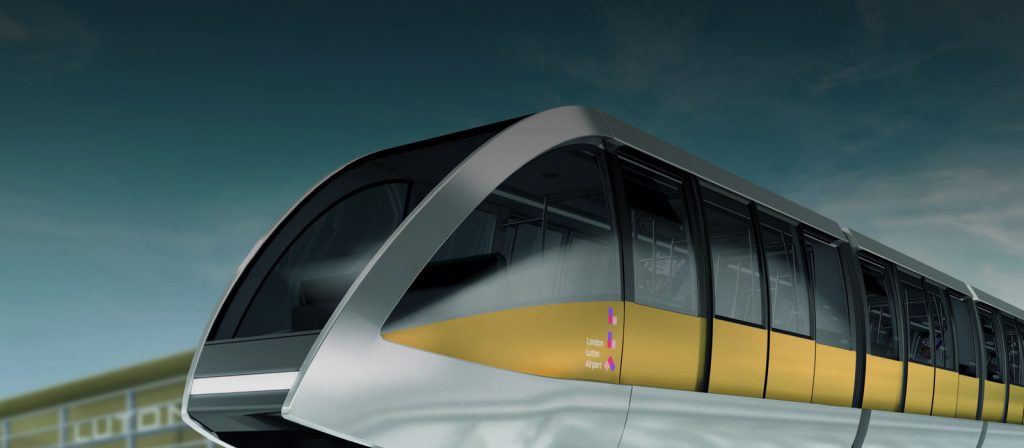 A digital rendering of the London to Luton Airport train.