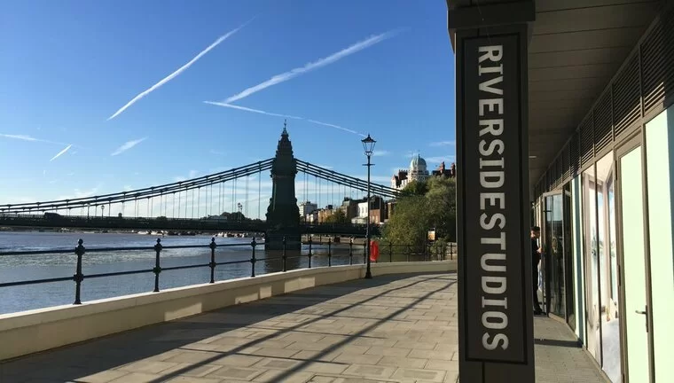 View of Hammersmith Bridge from the front of Riverside Stduios