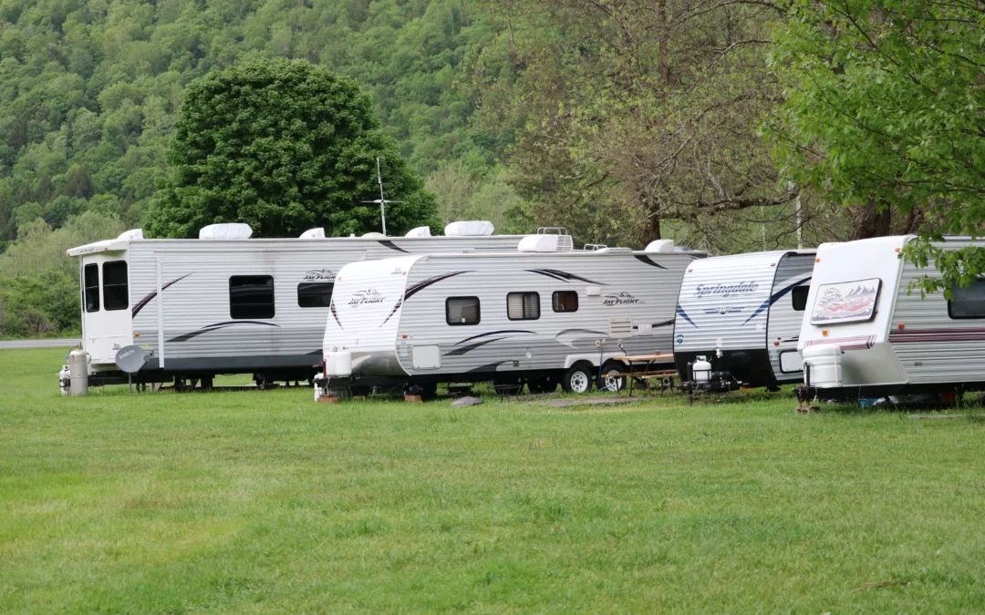 Caravans and motorhomes at a campsite