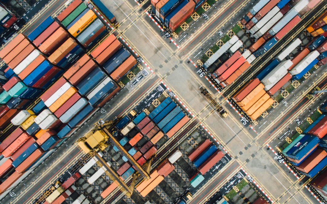 birds eye view of shipping containers